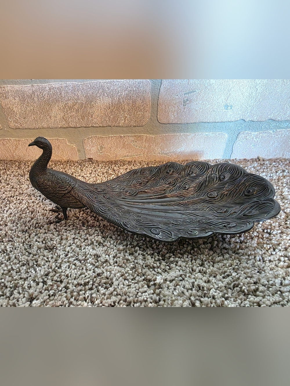 Vintage Art Deco Metal Peacock Trinket Or Jewelry Tray